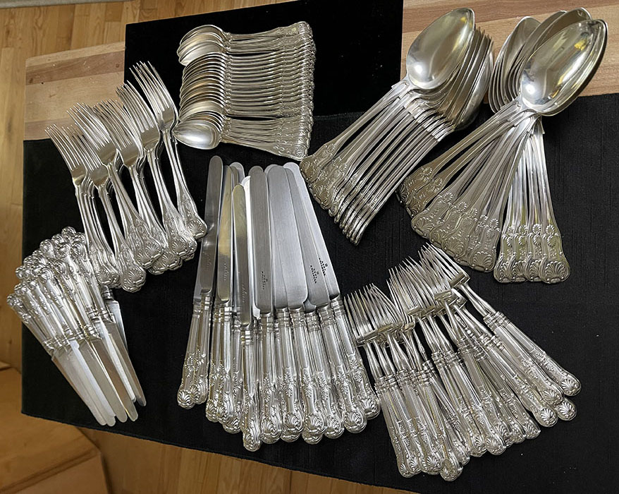 antique silver English King's pattern set flatware cutlery